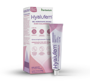 Hyalufem®, gel íntimo natural da Herbarium, hidrata e lubrifica por até 3 dias, oferecendo conforto e bem-estar íntimo. Livre de parabenos, ideal para mulheres que buscam hidratação prolongada.